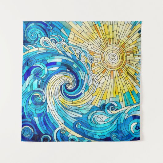 Ocean Wave Sun Mosaik Art Wandteppich (Vorderseite)