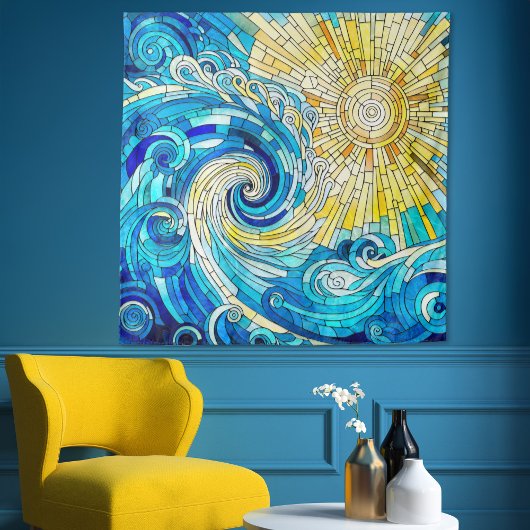 Ocean Wave Sun Mosaik Art Wandteppich