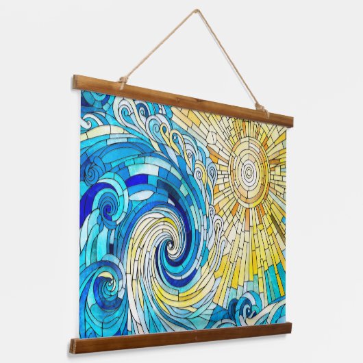 Ocean Wave Sun Mosaik Art Wandteppich Mit Holzrahmen (Gewinkelt)