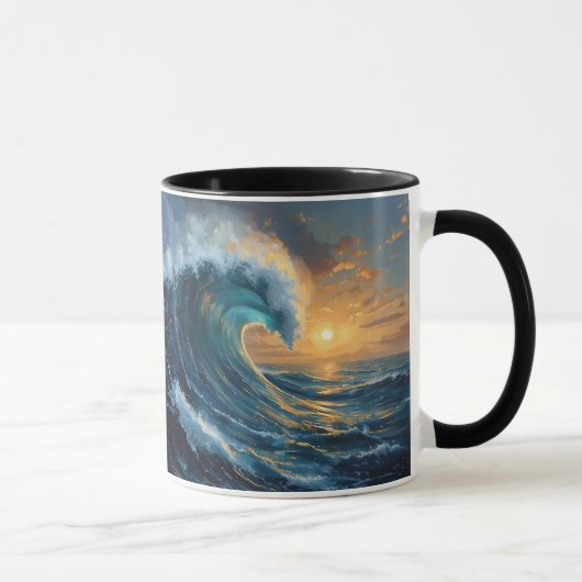 Ocean Wave Sunset Art – Abstract Sea Design  Tasse (Rechts)