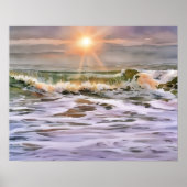 Ocean Wave Sunset Illustriert Art Poster (Vorne)