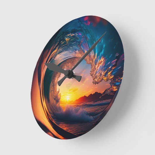 Ocean Wave Sunset Runde Wanduhr (Winkel)