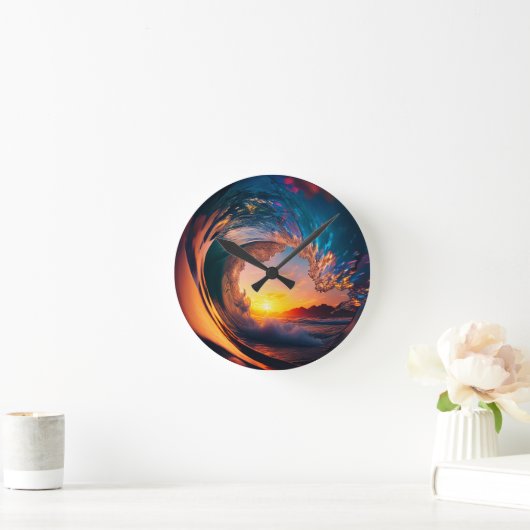 Ocean Wave Sunset Runde Wanduhr (Zuhause)