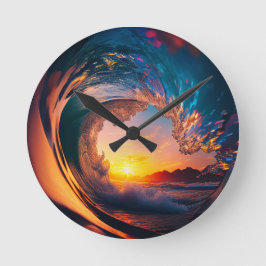 Ocean Wave Sunset Runde Wanduhr