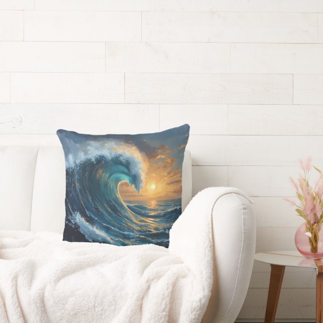 Ocean Wave Sunset Throw Pillow – Abstract Sea Art  Kissen (Liege)