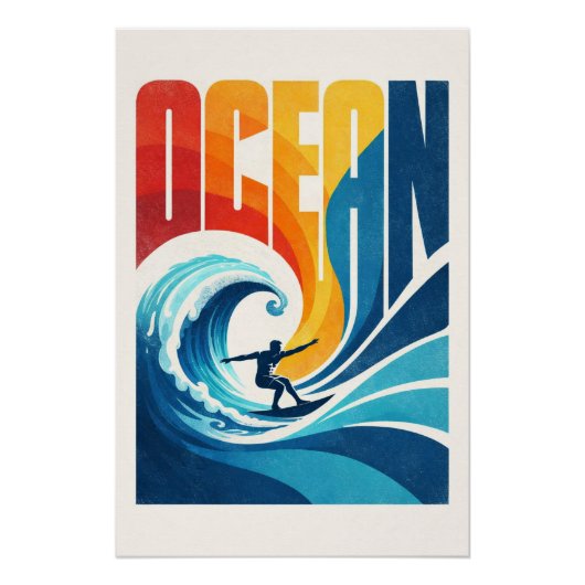 OCEAN Wave Surfer – Retro Surf Lifestyle Art Poster (Vorderseite)
