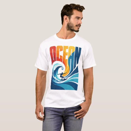 OCEAN Wave Surfer – Retro Surf Lifestyle Art T-Shirt (Vorne ganz)