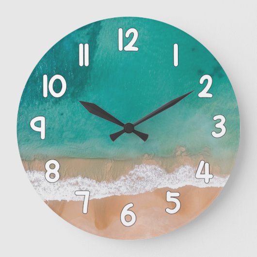 Ocean Wave Wall Clock – Sand and Sea Beach Home De Große Wanduhr (Vorderseite)