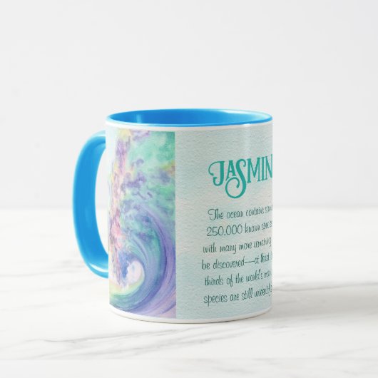 Ocean Wave Watercolor von Miranda Custom Text Blue Tasse (Vorderseite Links)