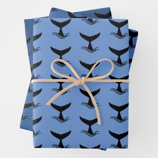 Ocean Wave Whale Schwanz Silhouette Geschenkpapier Set (Beispiel)
