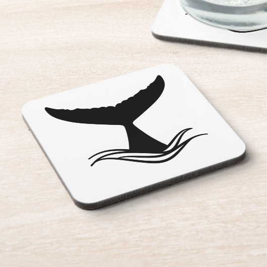 Ocean Wave Whale Tail Silhouette Getränkeuntersetzer (Linke Seite)