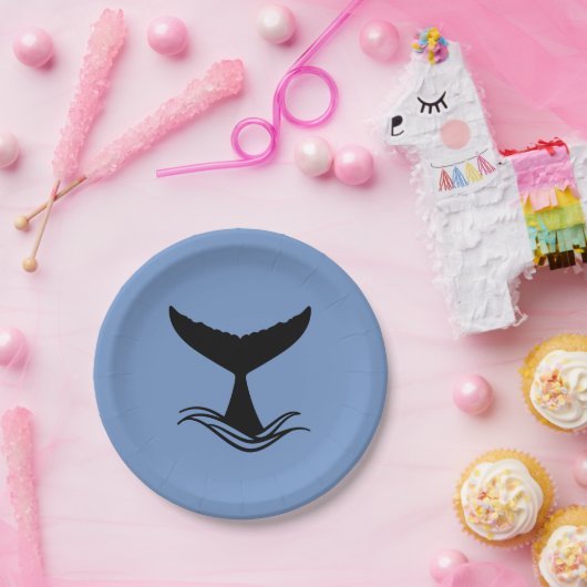 Ocean Wave Whale Tail Silhouette Pappteller (Party)