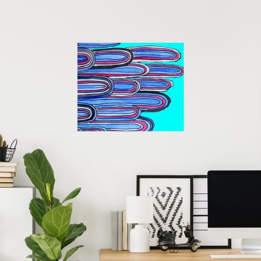 Ocean Waves Aqua Blue Art Muster Poster (Heimbüro)