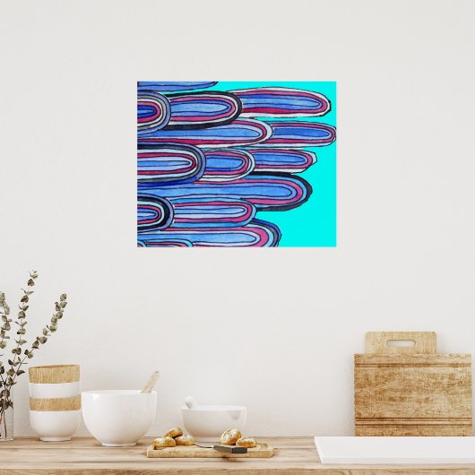 Ocean Waves Aqua Blue Art Muster Poster (Küche)