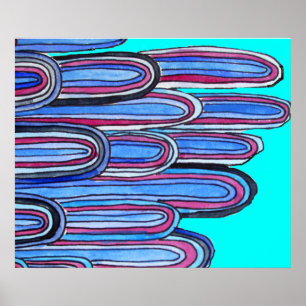 Ocean Waves Aqua Blue Art Muster Poster