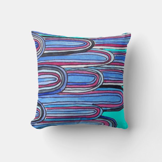 Ocean Waves Aqua Blue Muster Kissen (Vorderseite)