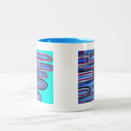 Ocean Waves Aqua Blue Muster Zweifarbige Tasse (Mittel)