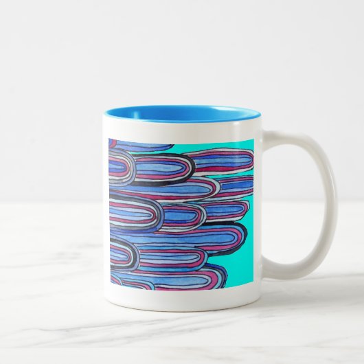 Ocean Waves Aqua Blue Muster Zweifarbige Tasse (Rechts)