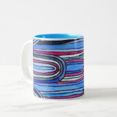 Ocean Waves Aqua Blue Muster Zweifarbige Tasse (Vorderseite Links)