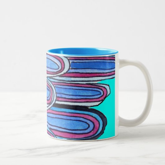 Ocean Waves Aqua Blue Muster Zweifarbige Tasse (Rechts)