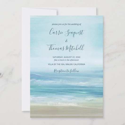 Ocean Waves Beach Abstrakt Watercolor Hochzeit Einladung (Vorderseite)