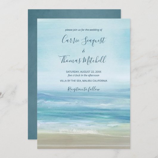 Ocean Waves Beach Abstrakt Watercolor Hochzeit Einladung (Vorne/Hinten)