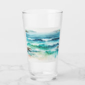 Ocean Waves Beach Aquarellbilder Glas (Vorderseite)