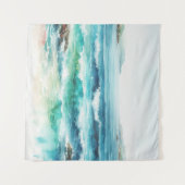 Ocean Waves Beach Aquarellbilder Wandteppich (Vorderseite (Horizontal))