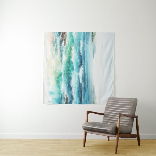 Ocean Waves Beach Aquarellbilder Wandteppich (Beispiel (Horizontal))