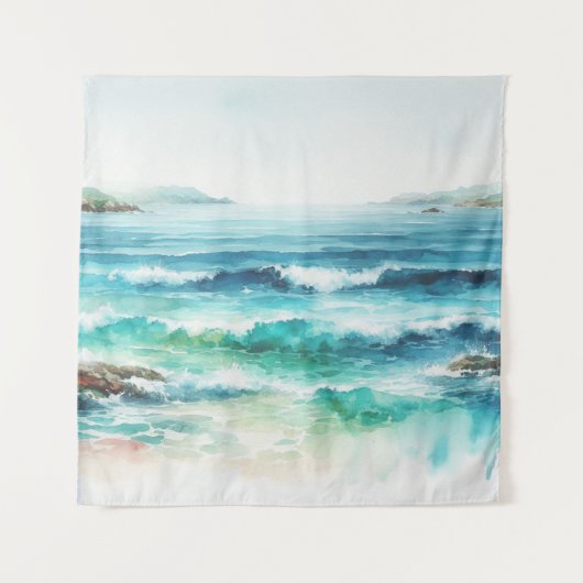 Ocean Waves Beach Aquarellbilder Wandteppich (Vorderseite)