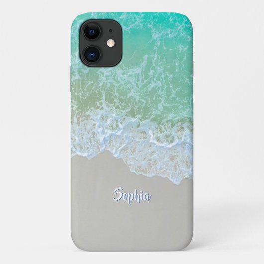 Ocean Waves, Beach Sand, White Script Name Case-Mate iPhone Hülle (Rückseite)