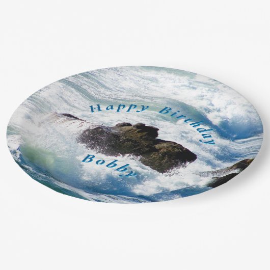 Ocean Waves Birthday Paper Plate Pappteller (Schrägansicht)