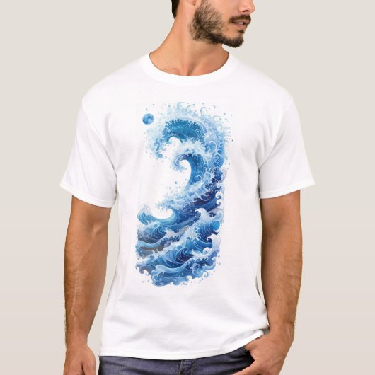 Ocean Waves Blue Graphic T - Shirt (Vorderseite)
