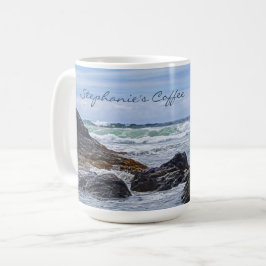 Ocean Waves Blue Green Shoreline Rock Größere Größ Kaffeetasse