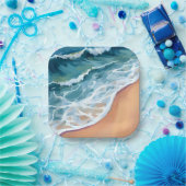 Ocean Waves Blue Watercolor Coastal Pappteller (Party)