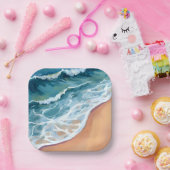 Ocean Waves Blue Watercolor Coastal Pappteller (Party)