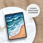 Ocean Waves Blue Watercolor Coastal Poster