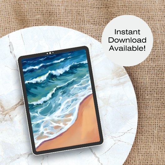 Ocean Waves Blue Watercolor Coastal Poster