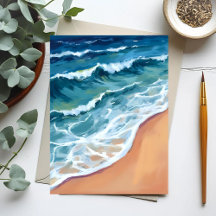 Ocean Waves Blue Watercolor Coastal