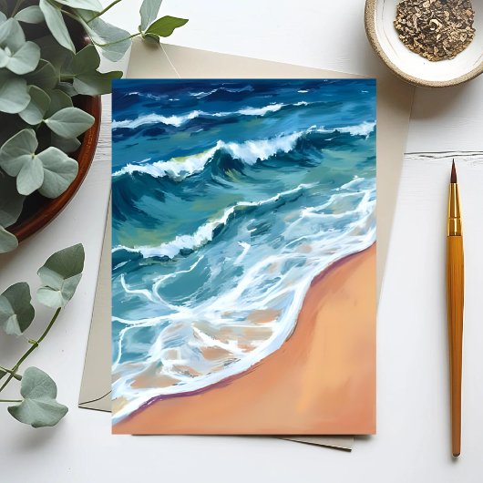 Ocean Waves Blue Watercolor Coastal Postkarte