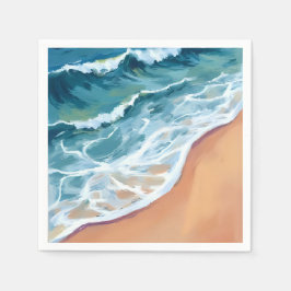 Ocean Waves Blue Watercolor Coastal Serviette