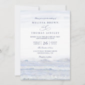 Ocean Waves Blue White Watercolor QR Code Wedding Einladung (Vorderseite)