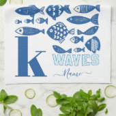 Ocean Waves Coastal Fish Kitchen Towel – Nautical Geschirrtuch (Gefaltet)