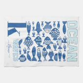 Ocean Waves Coastal Fish Kitchen Towel – Nautical Geschirrtuch (Horizontal)