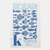 Ocean Waves Coastal Fish Kitchen Towel – Nautical  Geschirrtuch (Vertikal)