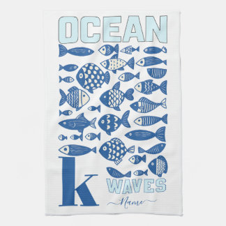 Ocean Waves Coastal Fish Kitchen Towel – Nautical  Geschirrtuch