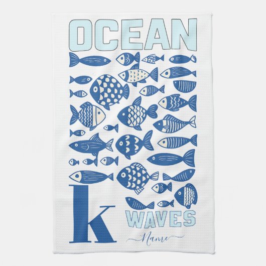 Ocean Waves Coastal Fish Kitchen Towel – Nautical Geschirrtuch (Vertikal)