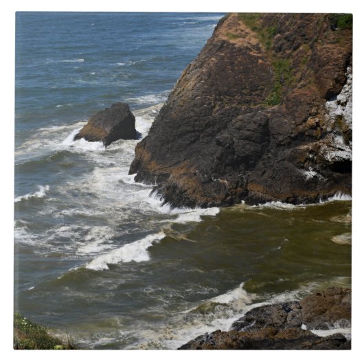Ocean Waves Crashing on Rocky Coastline Seascape Fliese (Vorderseite)