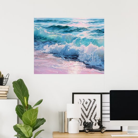 Ocean Waves Crashing on Shoreline Poster (Heimbüro)