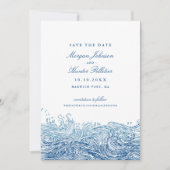Ocean Waves Elegant Navy Hochzeit Save The Date (Vorderseite)